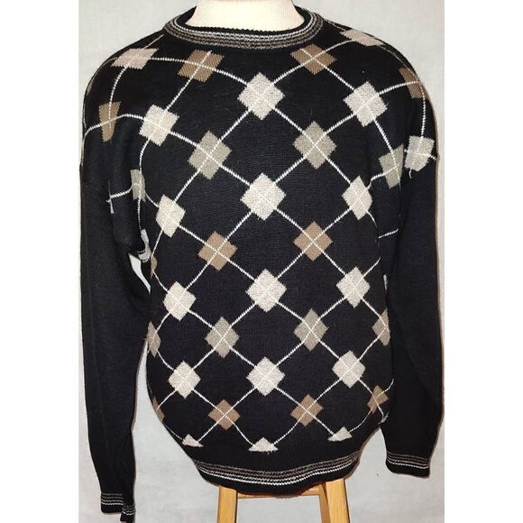 BRANDINI Men's wool blend Argyle sweater. Size XL. Italy. - Picture 1 of 6